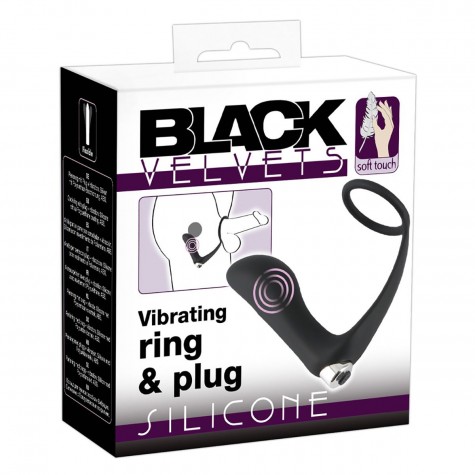 Черное эрекционное кольцо с анальной вибропробкой Vibrating Ring & Plug